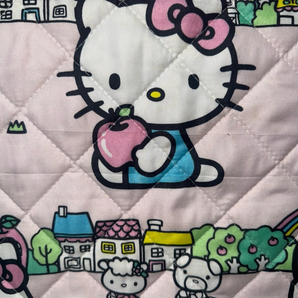 New Hello Kitty Pink & Blue Neighborhood Quilted Twin Blanket On Hanger & Tag - Picture 5 of 6